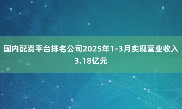 国内配资平台排名公司2025年1-3月实现营业收入3.18亿元